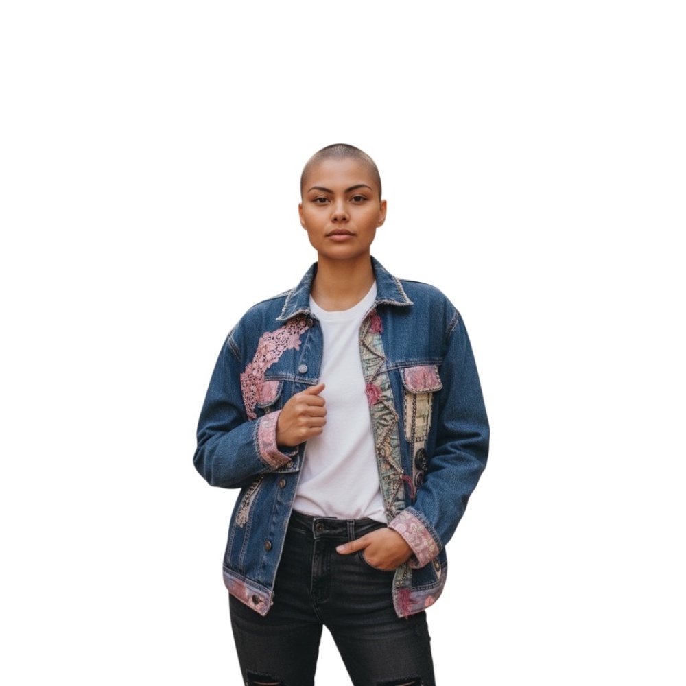 WRANGLER Vintage 80s Hand Embellished Denim Unisex Inspirational Jacket, Size XL